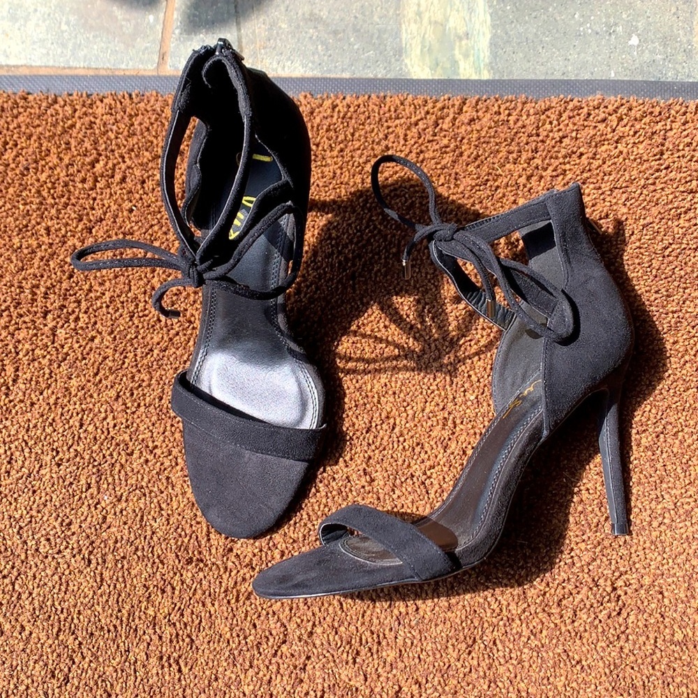 Lulu's Black Lace-Up Stiletto Heels